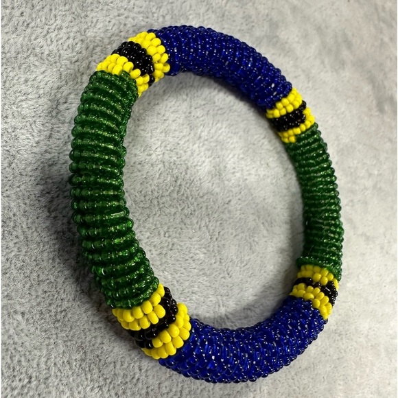 African Tanzania Flag Maasai Seed Bead Bangle Bracelets - Picture 3 of 3